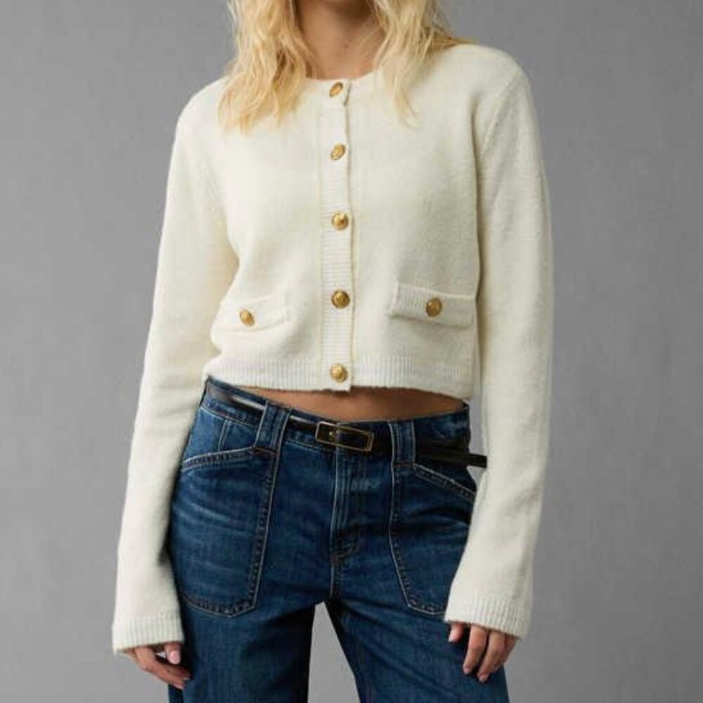 American Eagle Outfitters Whoa So Soft Crew Neck Knit Cardigan Sweater